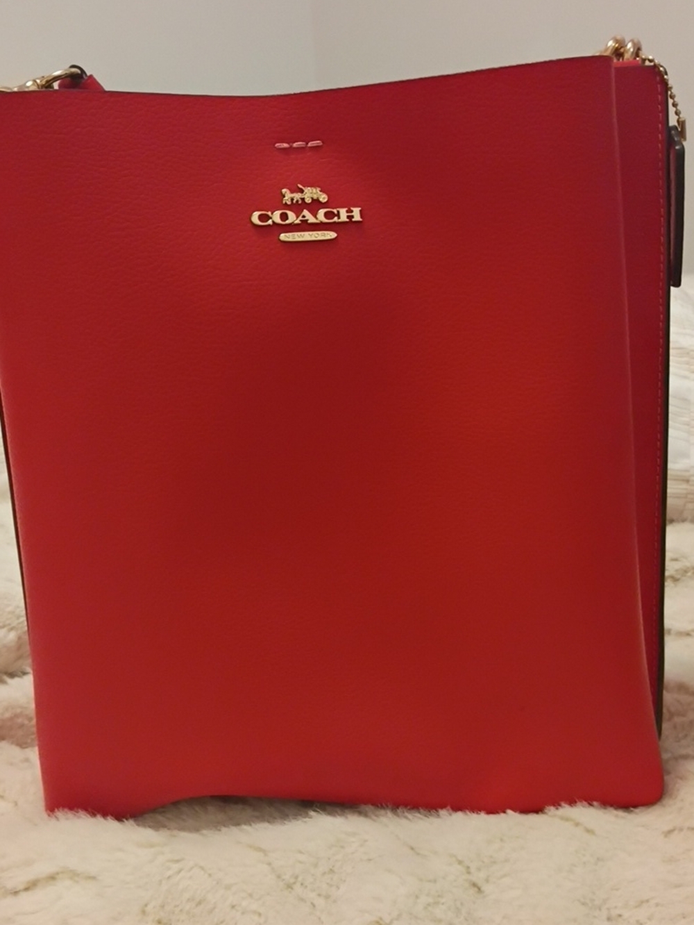 Coach Mollie Red Leather Shoulder Bag with Gold Logo